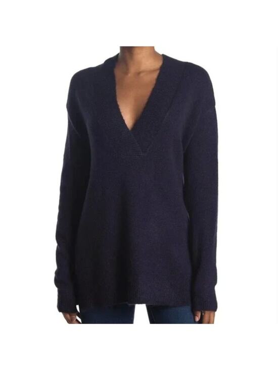 RDI Sweaters - RDI Navy Blue Deep V Neck Tunic Sweater Oversized Knit Pullover XS NWT